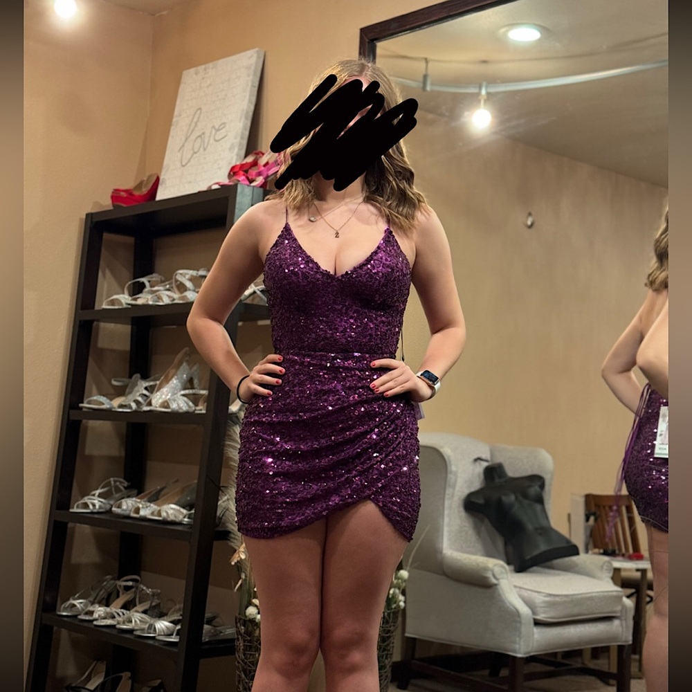 Alyce Paris Purple Sequin Homecoming Dress